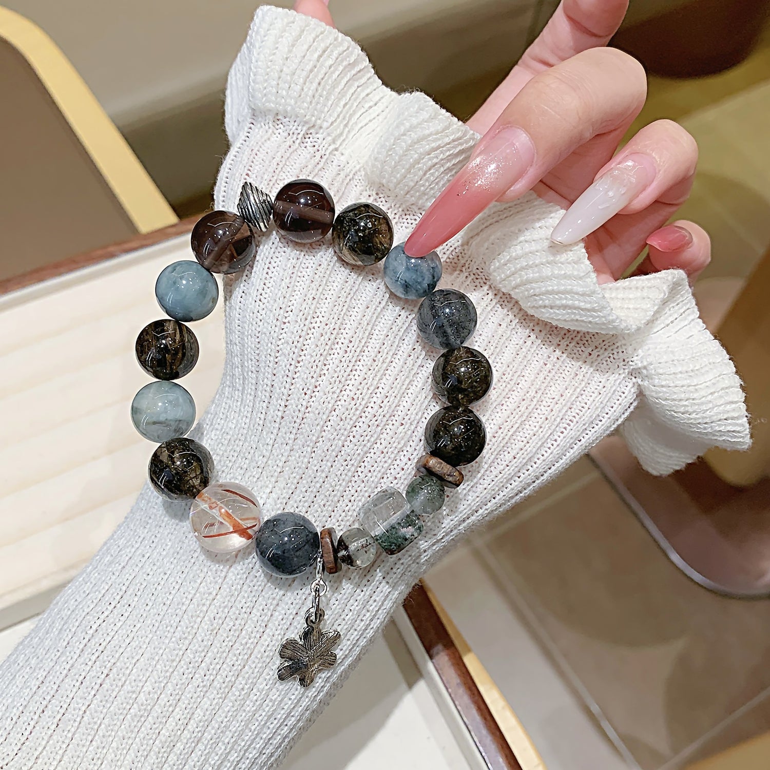 Natural Black Tea Obsidian Bracelet – DIY Customizable Design