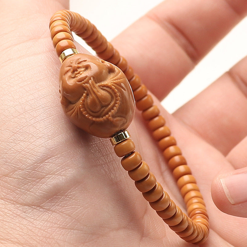 Hand-Carved Wenwan Olive Nut Barrel-Shaped Bracelet – Little Monk Design