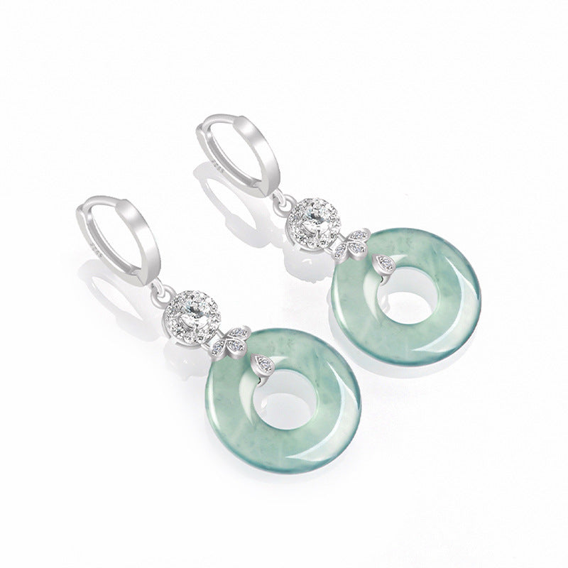 Natural A-Grade Blue Water Jadeite Hoop Earrings – S925 Silver, Ice-Type Jade, High-End Fashion for Women