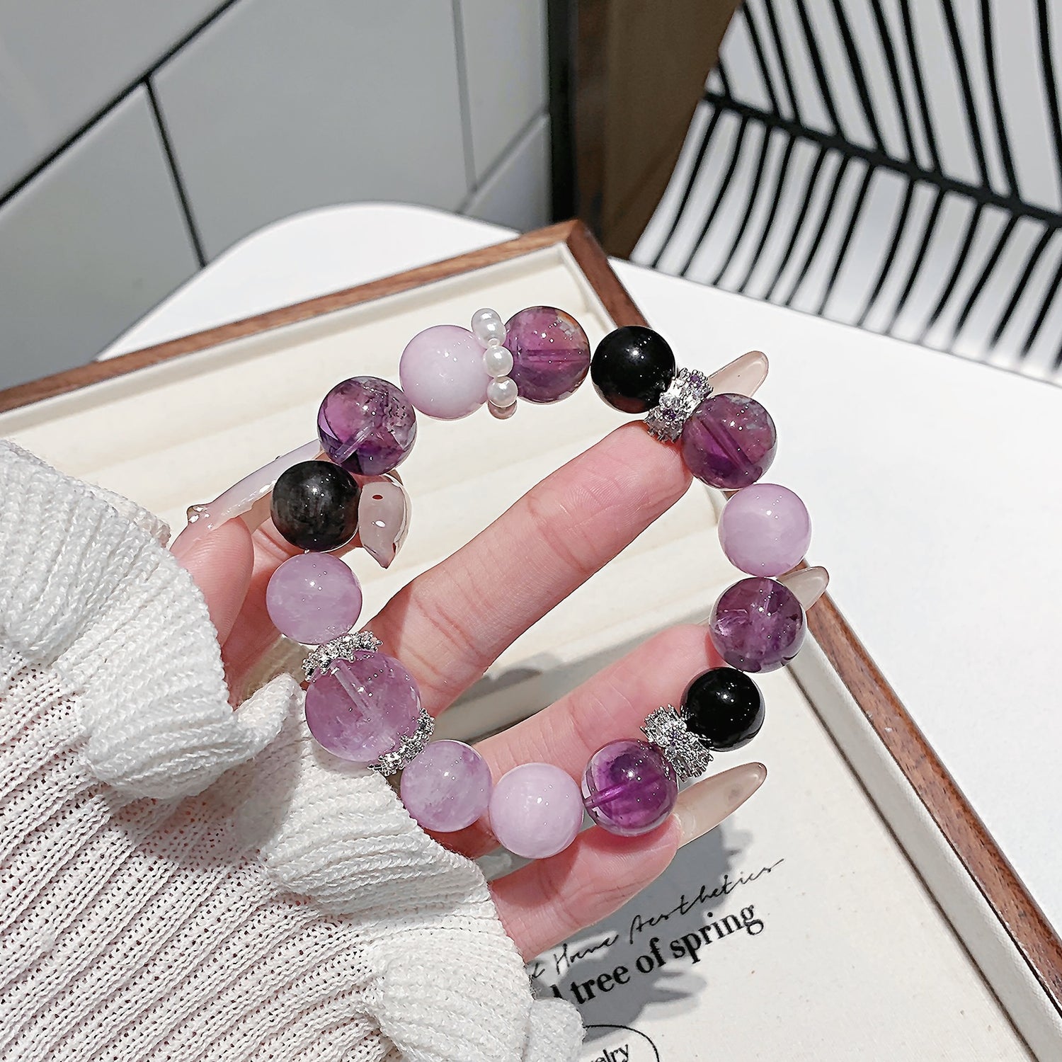 Natural Lepidolite & Amethyst Bracelet – DIY Customizable Design