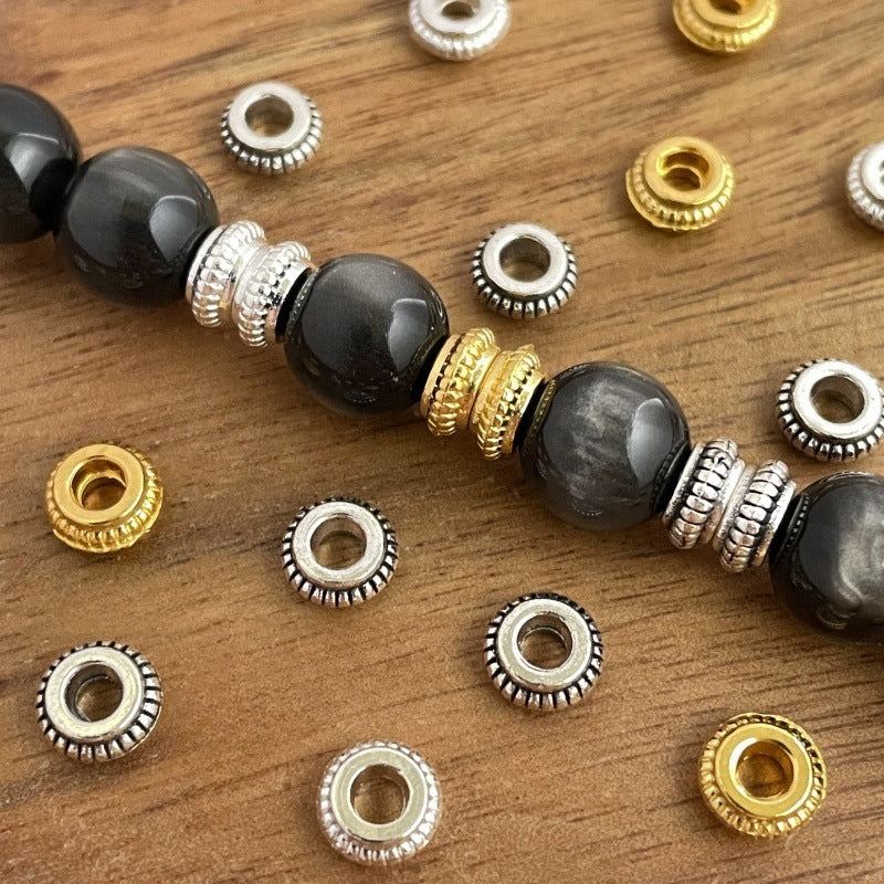 Tibetan Silver Alloy Spacer Beads – 7mm Wheel-Shaped Beads for DIY Bracelets & Jewelry Making