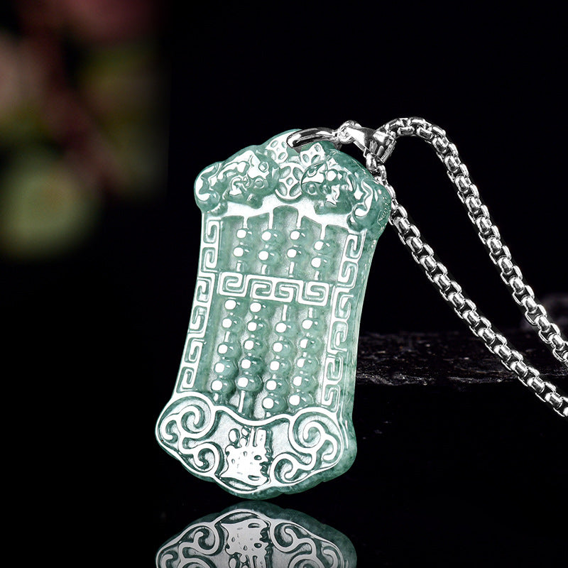 Ice Blue Jadeite Abacus Pendant – A-Grade Blue Water Jade Wealth Pendant for Women