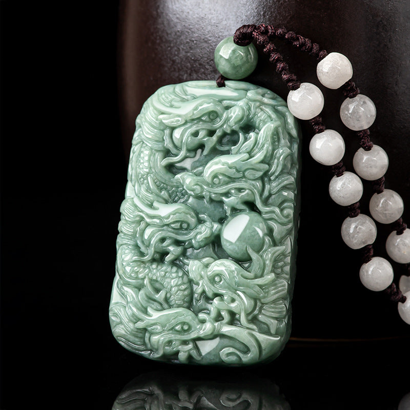 Natural A-Grade Jadeite Nine-Dragon Talisman Pendant – Protect Your Zodiac with Power & Luck