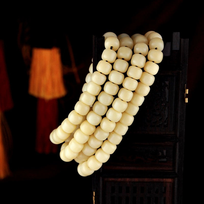 Tibetan-style Deer Bone Bracelet 108 Beads Mala for Meditation and Peace