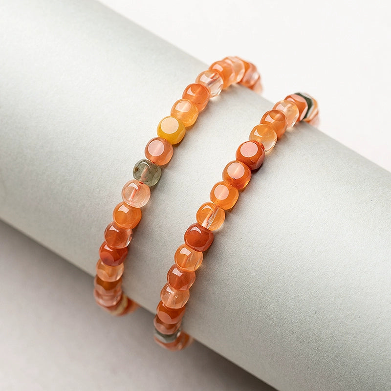 Colorful Pink Rabbit Hair Quartz Candy-Cut Square Bracelet