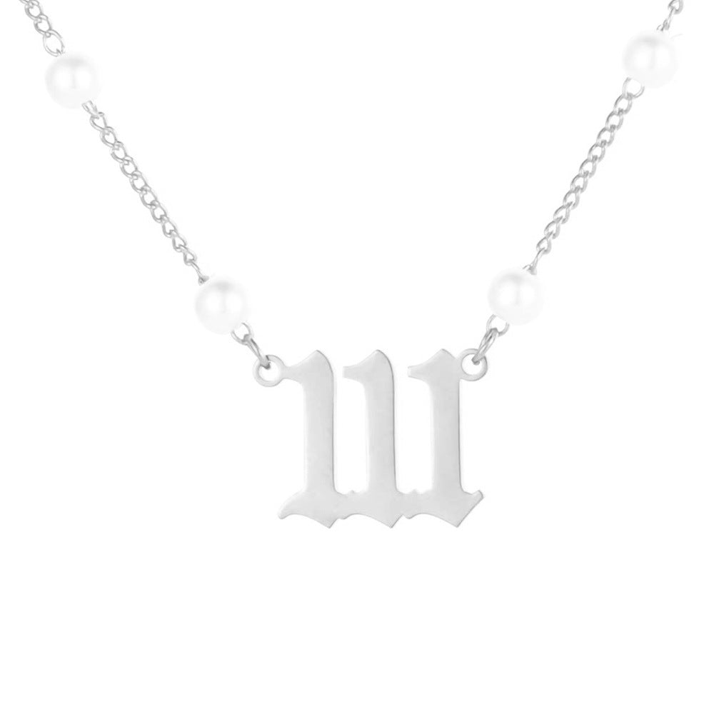 Angel Number Pearl Pendant Necklace for Women – Non-Tarnish Stainless Steel Chain with Lucky Number Charm