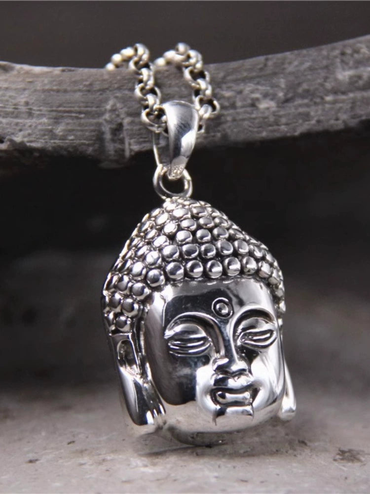 Buddha Sakyamuni Buddha Statue Pendant S925 Sterling Silver Carved Bodhisattva Buddha Head Pendant