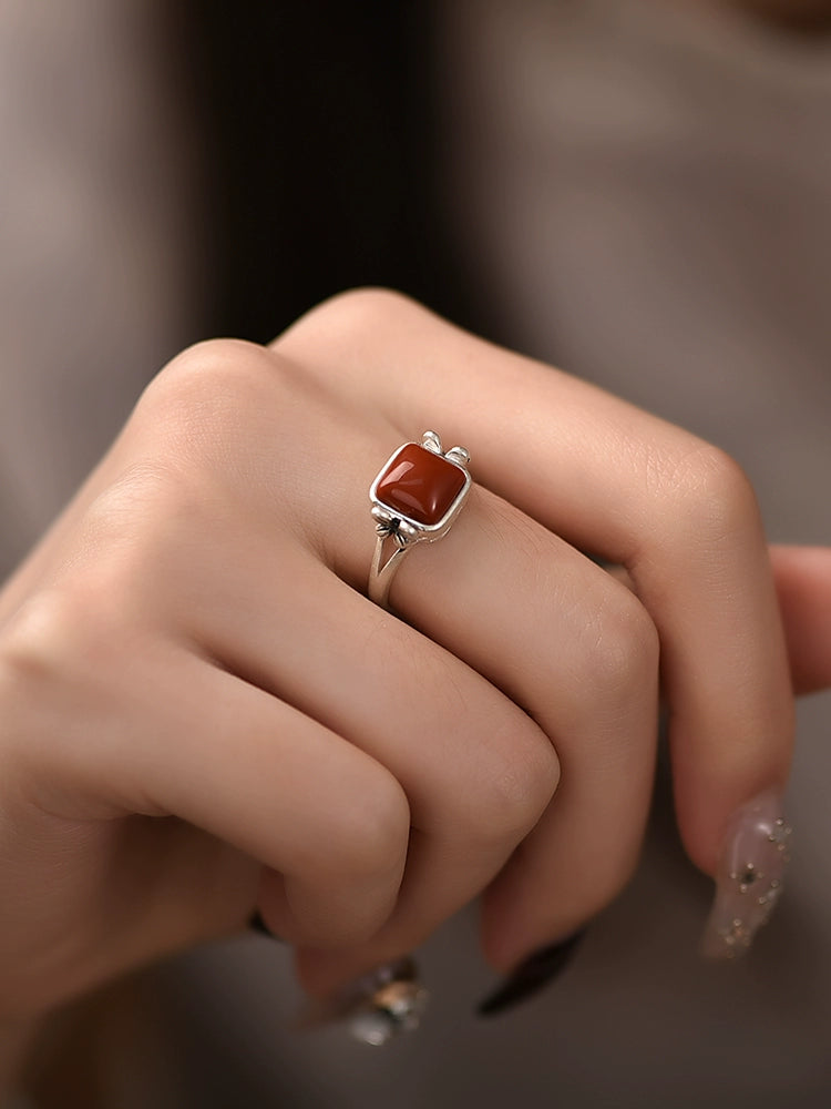 925 Silver Small Square Nanhong Ring (Women's)