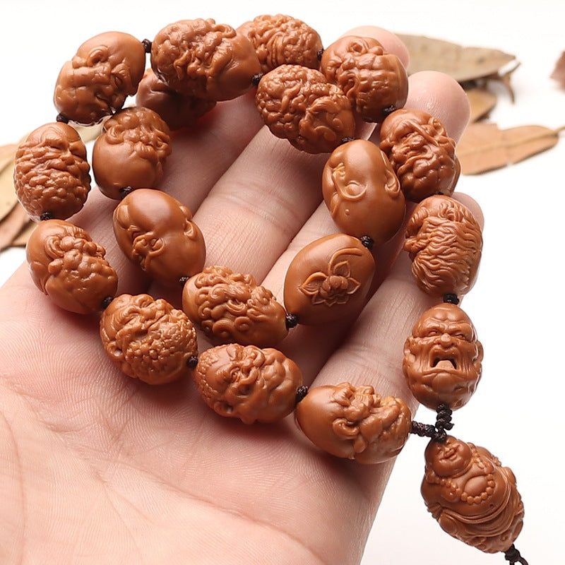Meilin Old Oil Olive Pit Hand-Carved Eighteen Arhats Wenwan Bracelet