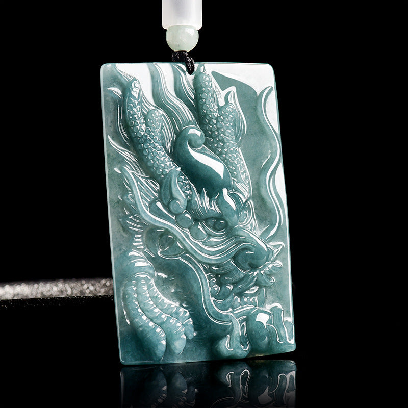 Natural Blue Water Jadeite Dragon Pendant – A-Grade Jade, Powerful Zodiac Dragon Talisman