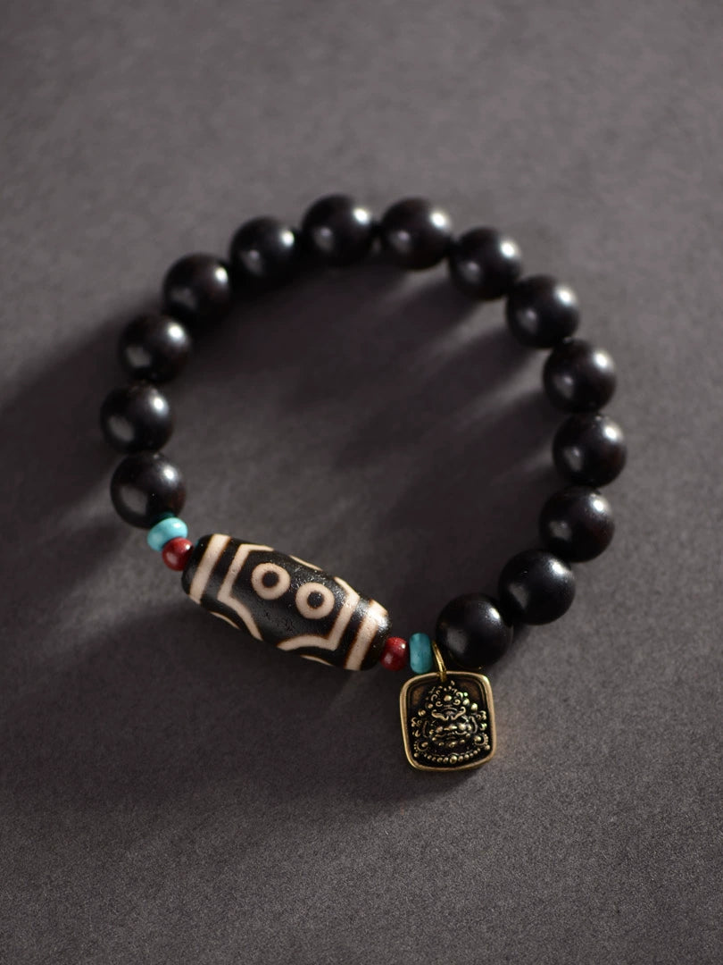 Ebony Tibetan Agate Dzi Beads Charm Bracelet