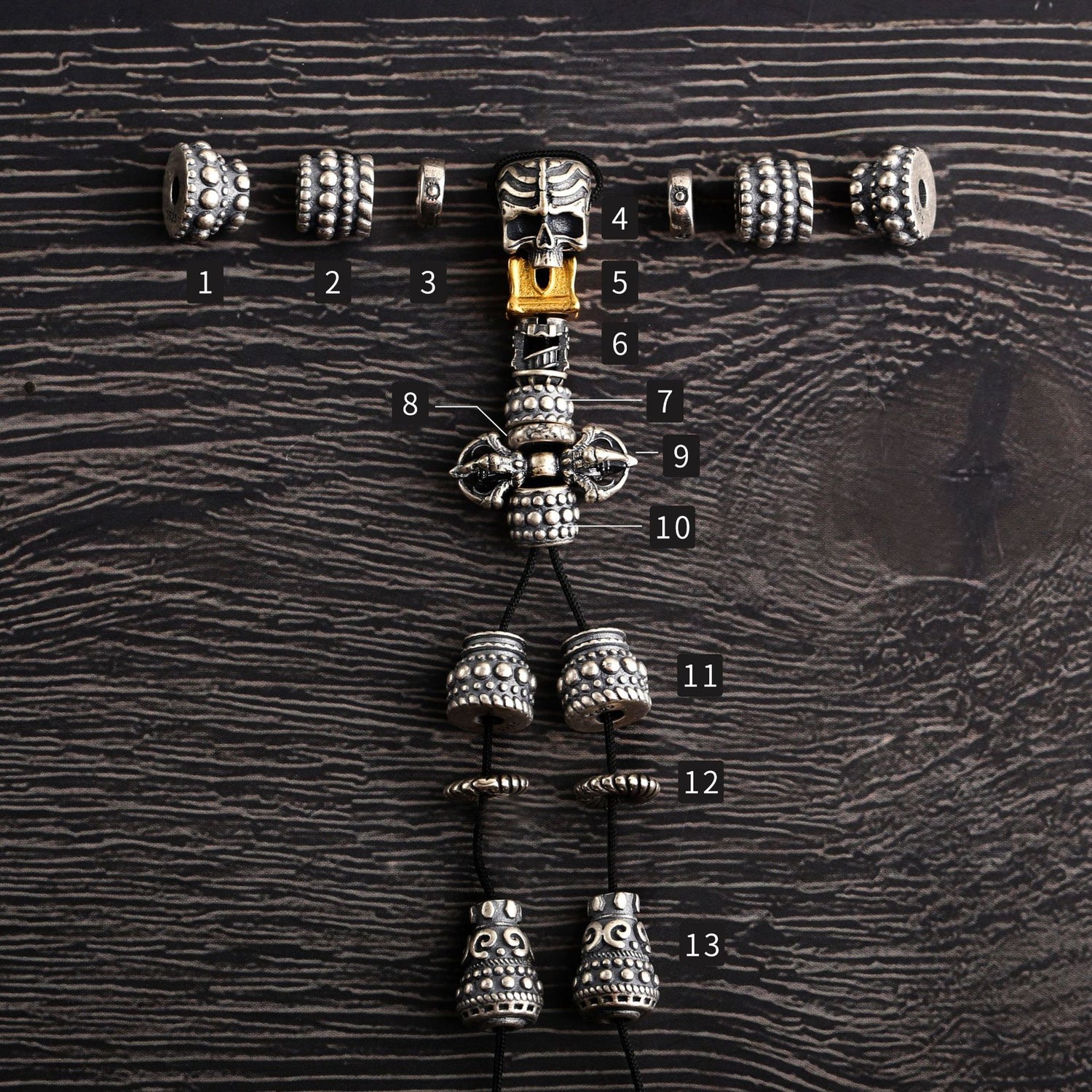 S925 Silver, Finished Tibetan Accessories DIY Skull 108 Bracelet Jewelry Accessories