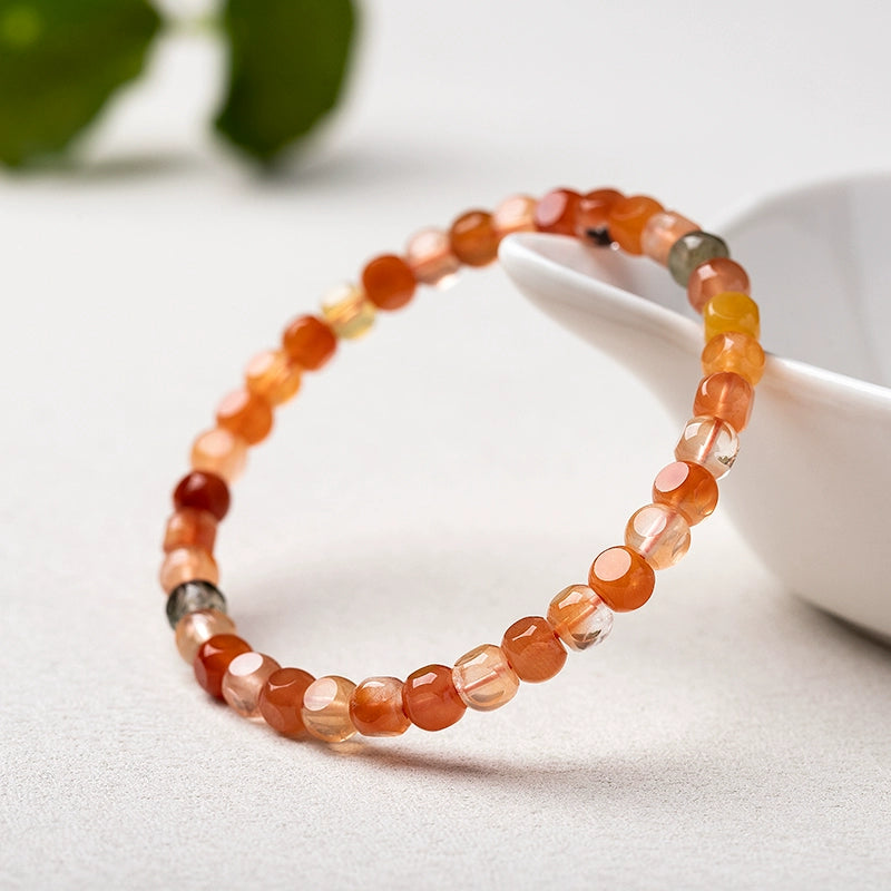 Colorful Pink Rabbit Hair Quartz Candy-Cut Square Bracelet