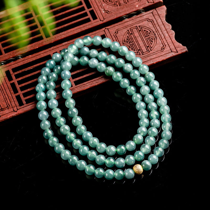 Natural A-Grade Blue Water Jadeite Bead Necklace – 6mm Round Jade Beads, Triple-Strand Bracelet Option