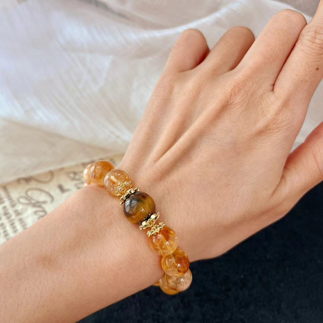 10MM Retro Natural Citrine Tiger's Eye Bracelet Handmade Beaded Bracelet Maillard Style