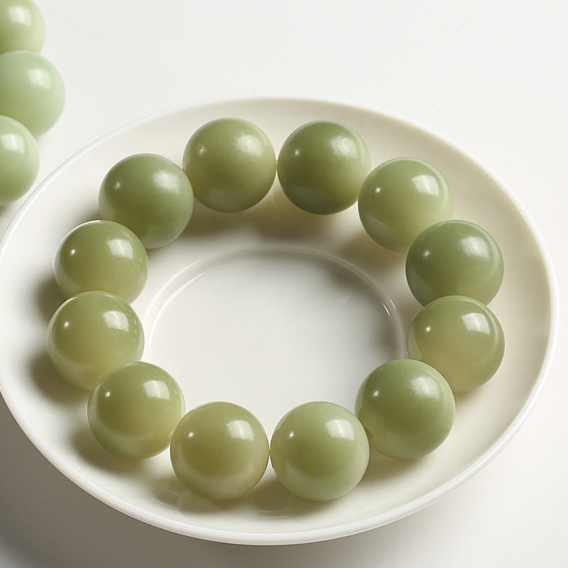 Natural Bodhi Buddha Beads  Beads Large Green Jade Bodhi Round Bead Bracelet