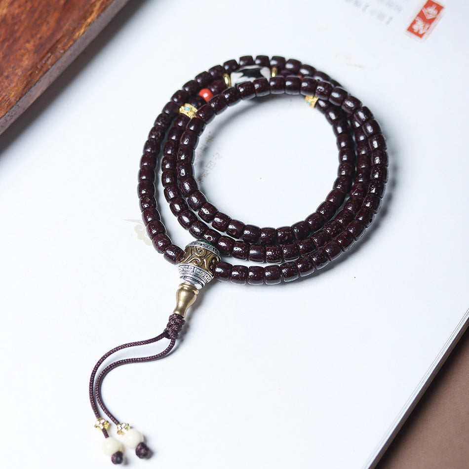 Cinnabar-Infused Star and Moon Bodhi 108 Mala Beads Bracelet