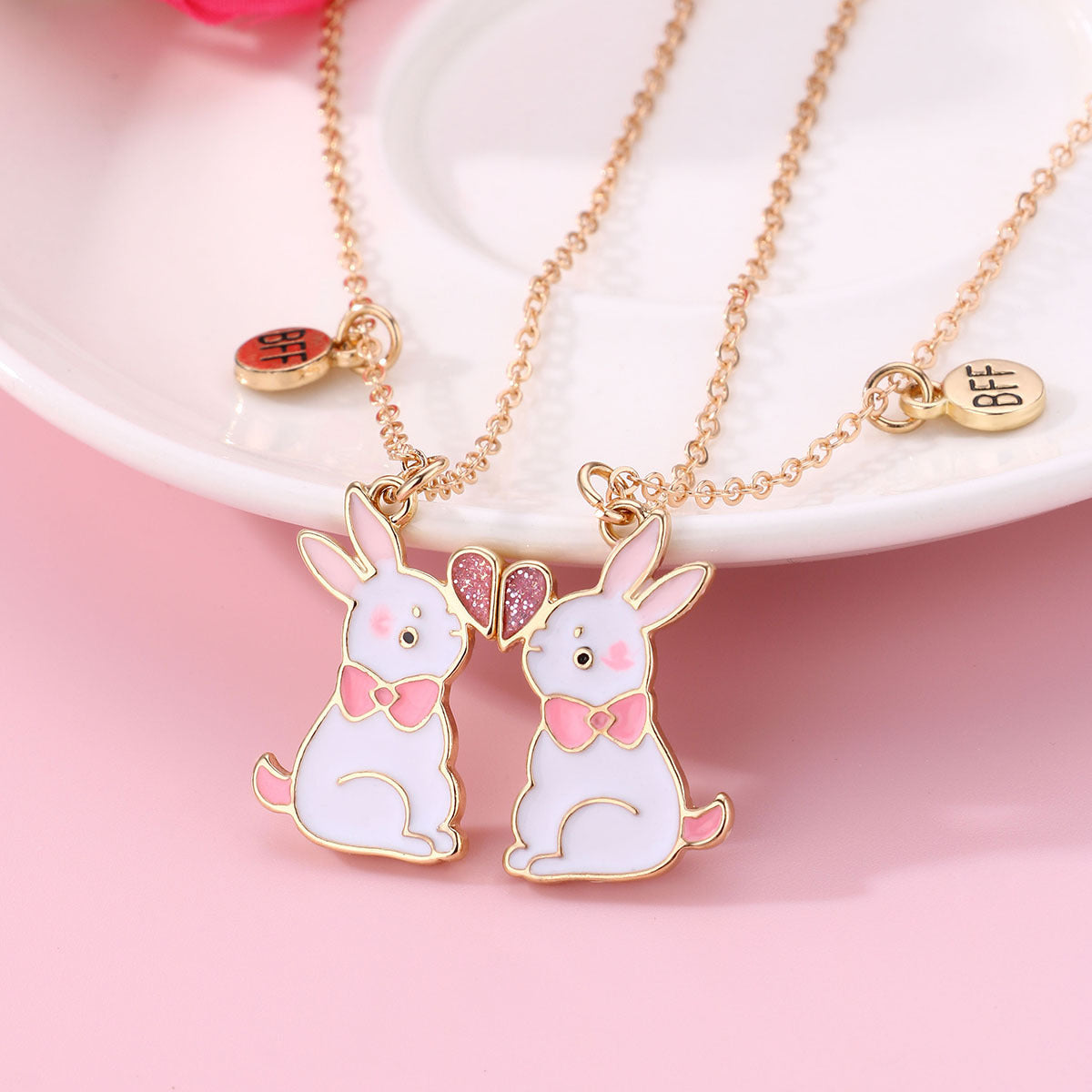 Easter BFF Rabbit Magnetic Pendant Necklace for Girls