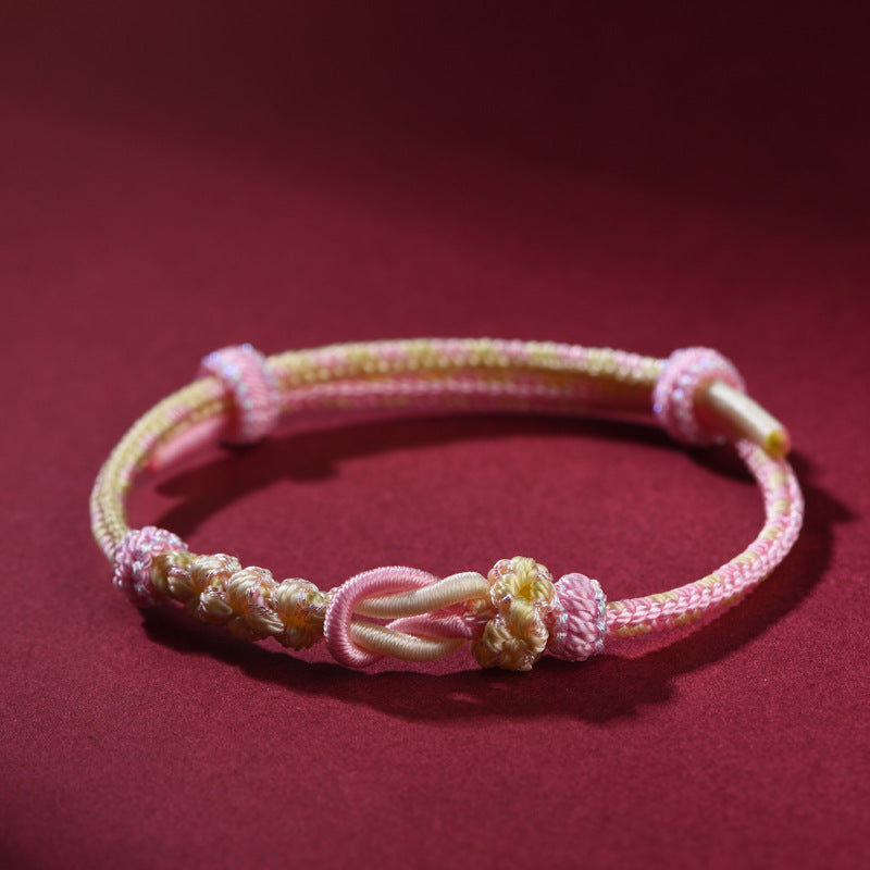 Handwoven Red String Bracelet – Peach Blossom Knot for Couples, Unisex Lucky Charm