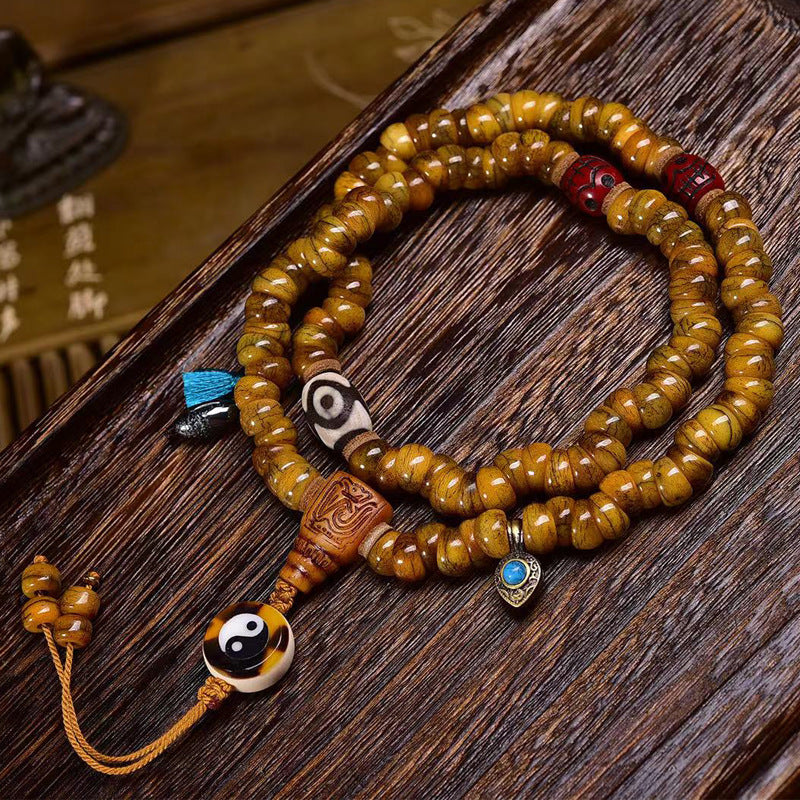 Tibetan Camel Bone 108 Beads Mala for Stress Relief – With Tai Chi and Yak Bone Accessories