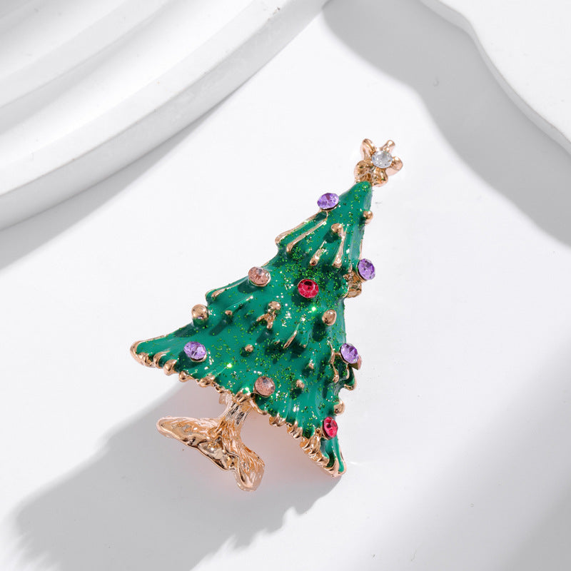 Alloy Diamond Drip Christmas Tree Brooch Fashionable Christmas Accessory