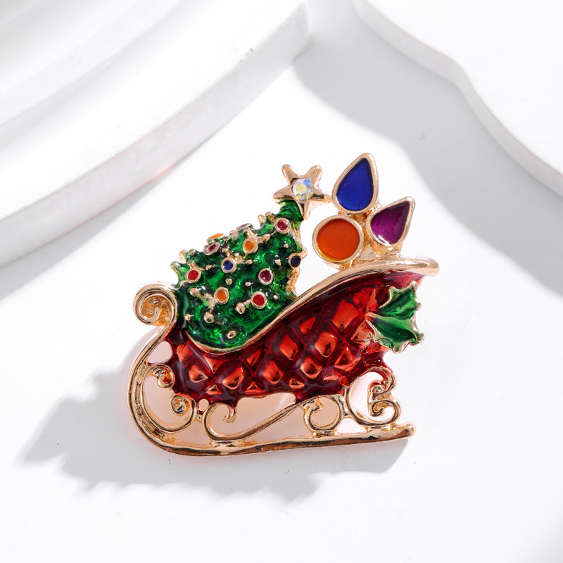 Christmas Sleigh Brooch Festive Tree Christmas Brooch Pin