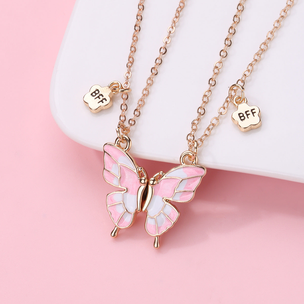 Butterfly Cartoon BFF Necklace Set for Kids with Alloy & Magnet