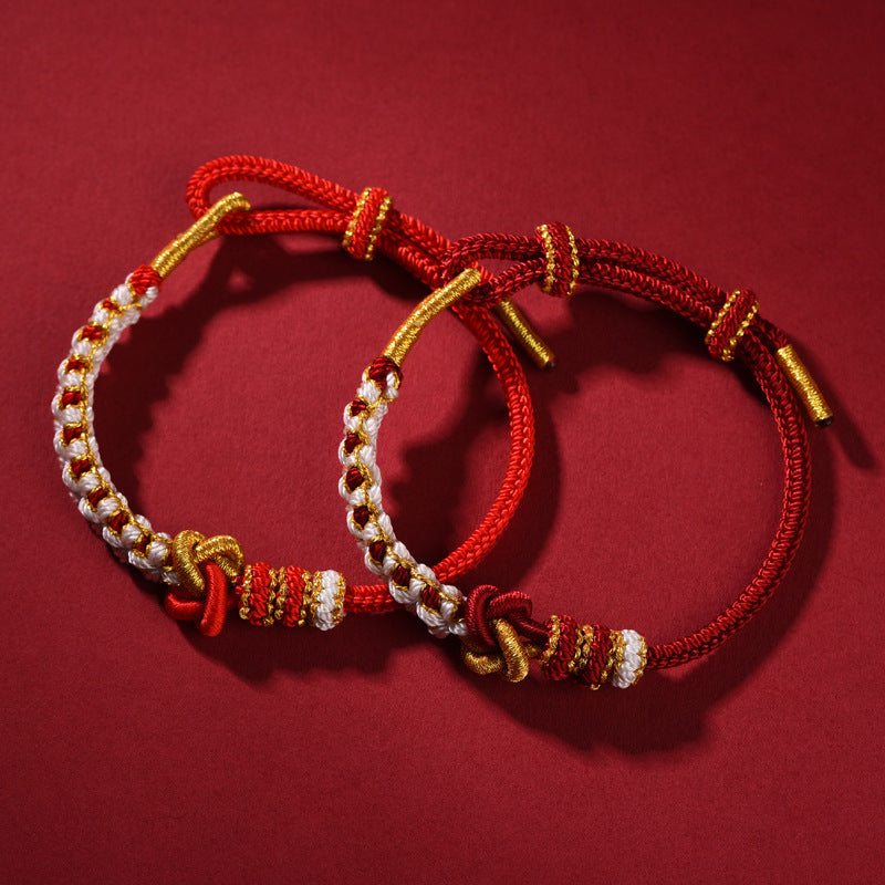 Handmade Mandala Knot Red String Bracelet – Peach Blossom Knot for Couples