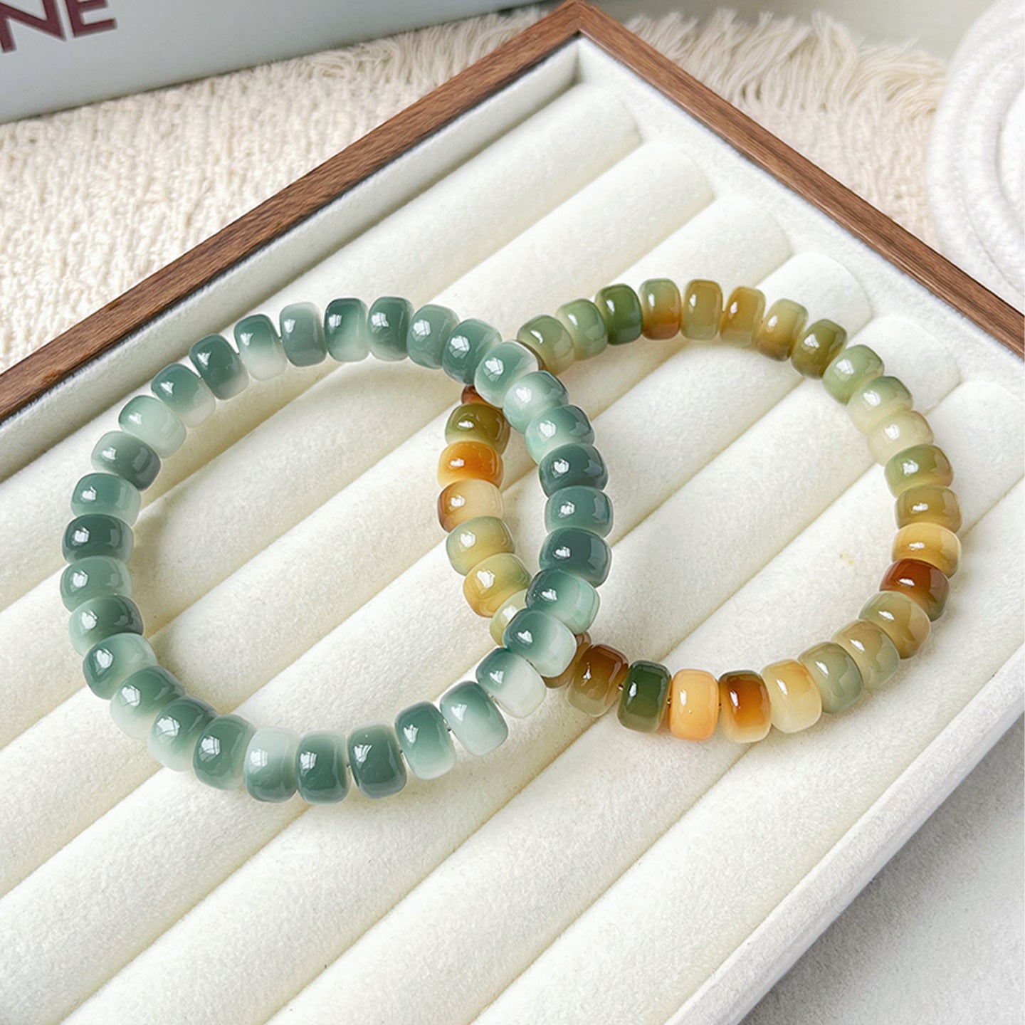 Natural Bodhi Root Tablet-Shaped Bead Bracelet