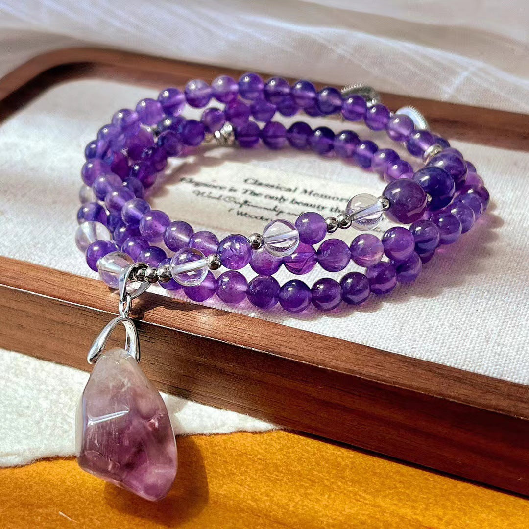 Natural Amethyst Necklace Handmade Beaded Pendant Exquisite Clavicle Chain Necklace