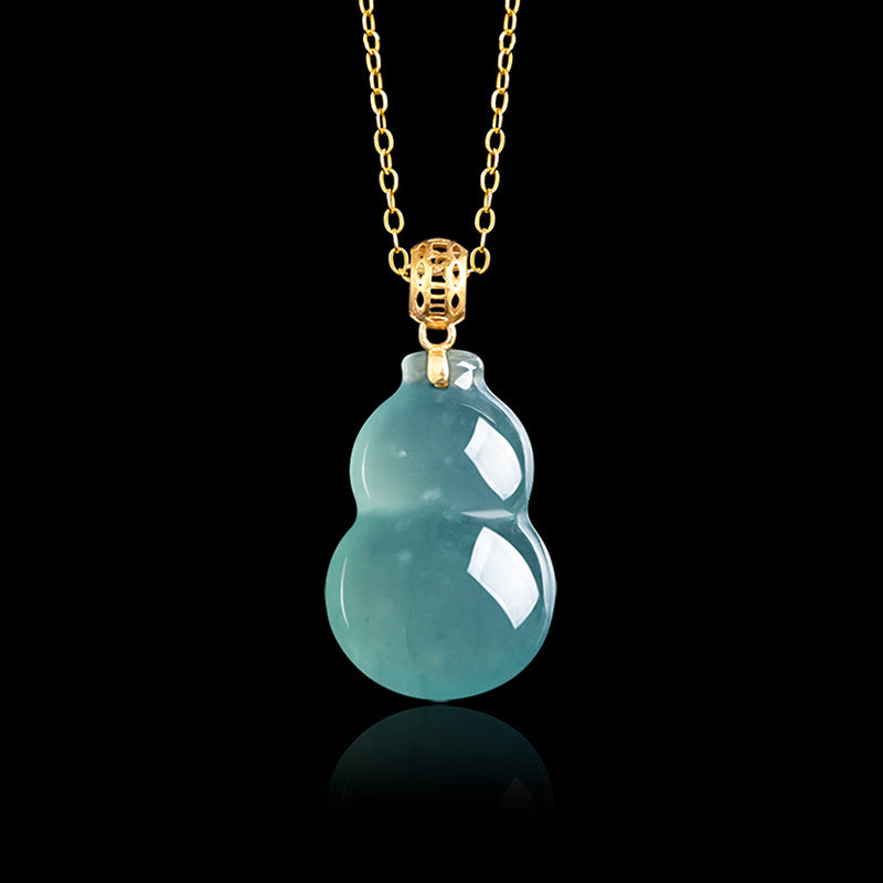 Natural A-Grade Blue Jadeite Gourd Pendant with 18K Gold Setting