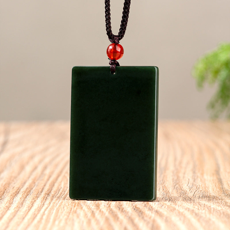 Natural Hetian Black Jade “Peace Plaque” Pendant – Elegant Black-Green Jade Amulet for Men & Women, Fashion Jade Necklace Charm