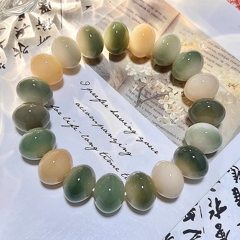 Natural Color Jade-Bodied Bodhi Prayer Bead Bracelet, 14mm