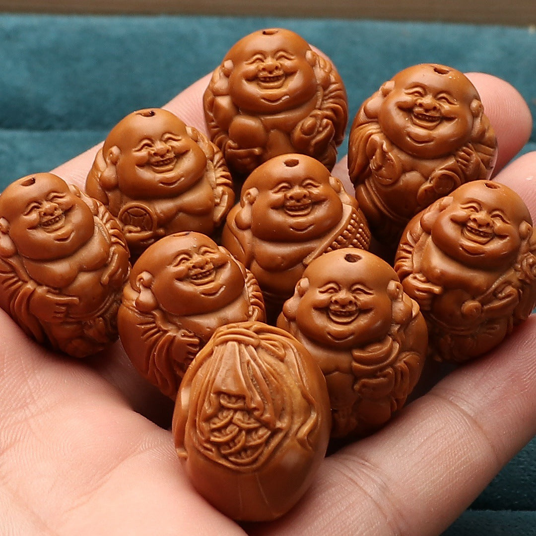 Hand-Carved Olive Pit Bracelet with Eight Maitreya Buddha Statues