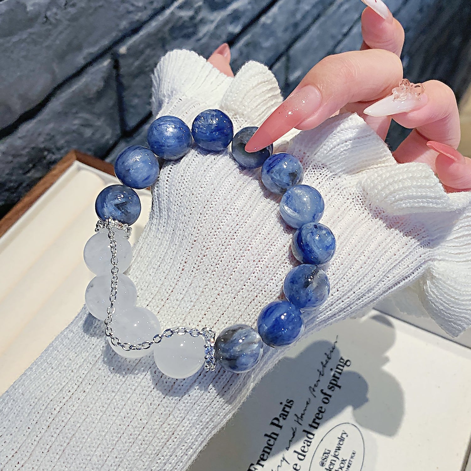 Premium White Phantom Quartz & Blue Crystal Bracelet – DIY Customizable Desig