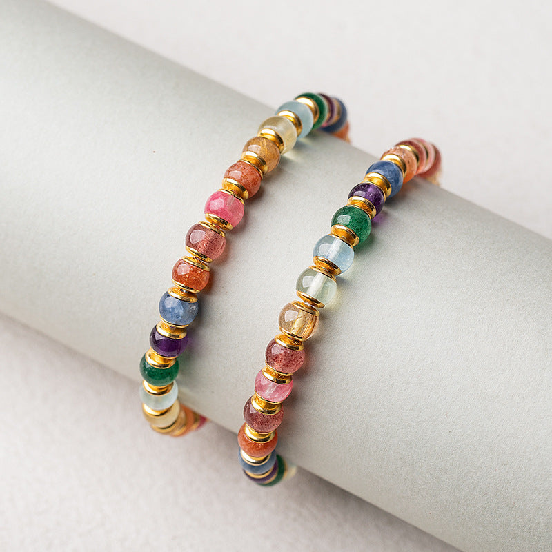 S925 Silver Natural Crystal Rainbow Multi-Gemstone Bracelet