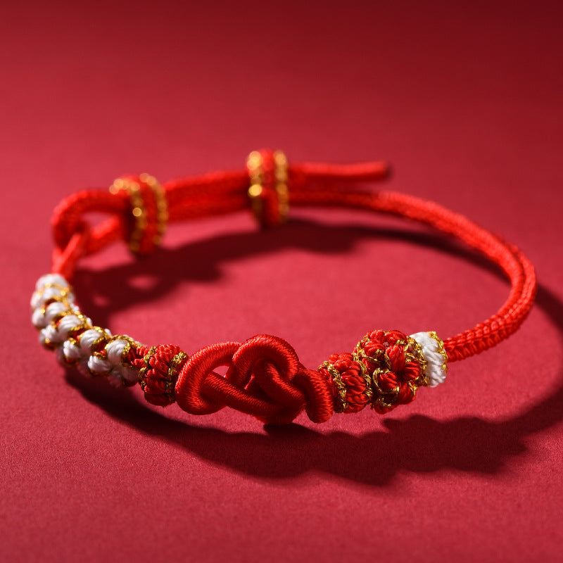 Handmade Red String Bracelet with Mandala Peach Blossom Knot – Couples’ Matching Set for Love and Connection