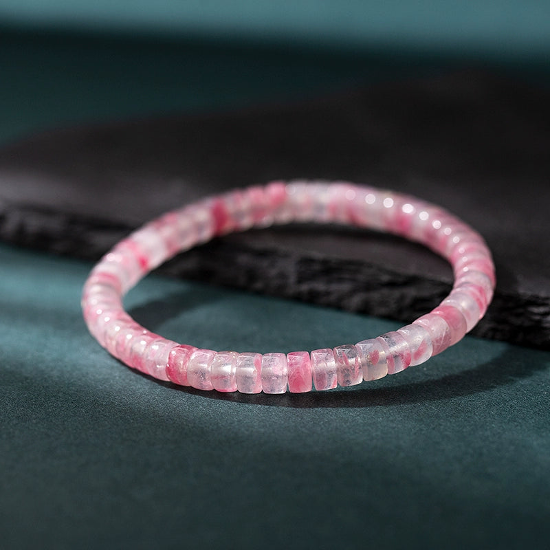 Natural “Sakura Rain” Rhodonite Jade Straight-Cut Thin Slice Bracelet