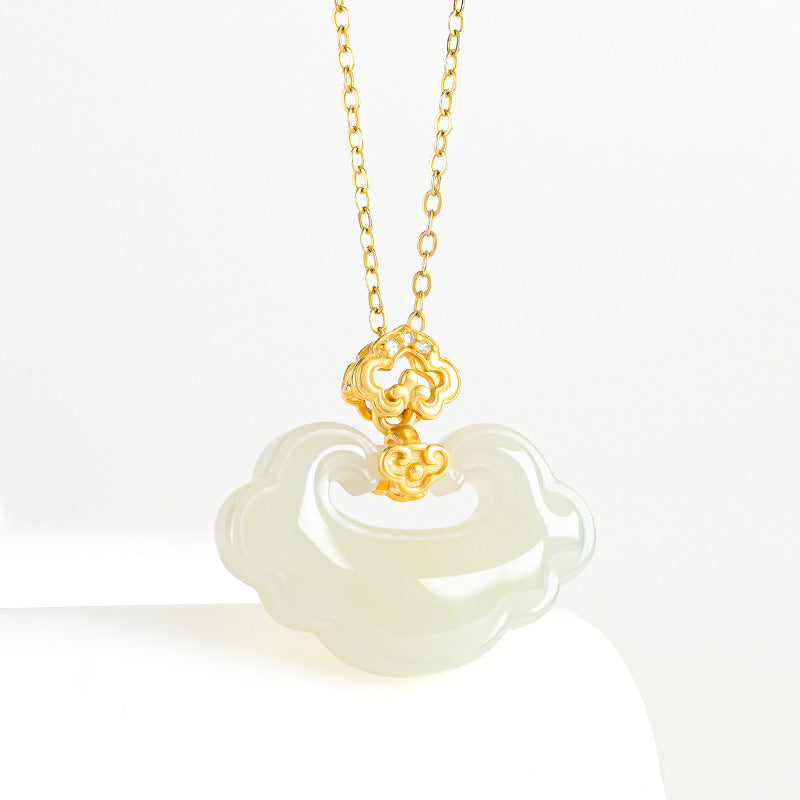 Natural Hetian White Jade Ruyi Lock Pendant – Talisman of Protection & Peace