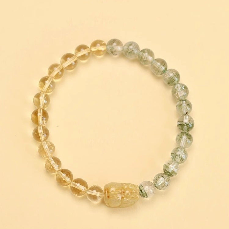 Natural Green Phantom Quartz and Citrine Pixiu Bracelet