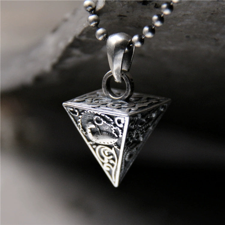 925 Sterling Silver Four Mythical Beasts Pyramid Pendant for Men