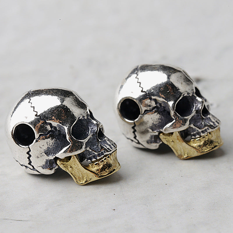 S925 Silver, Cracked Skull (Mouth Can Be Opened) Pendant DIY Bracelet Bead Spacer Tee with Beads