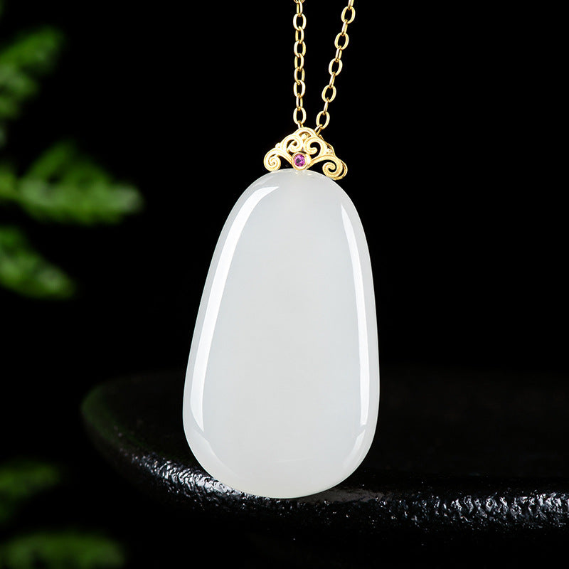 Natural Hetian White Jade Wushi Plaque Pendant – Protective Talisman for Peace & Balance
