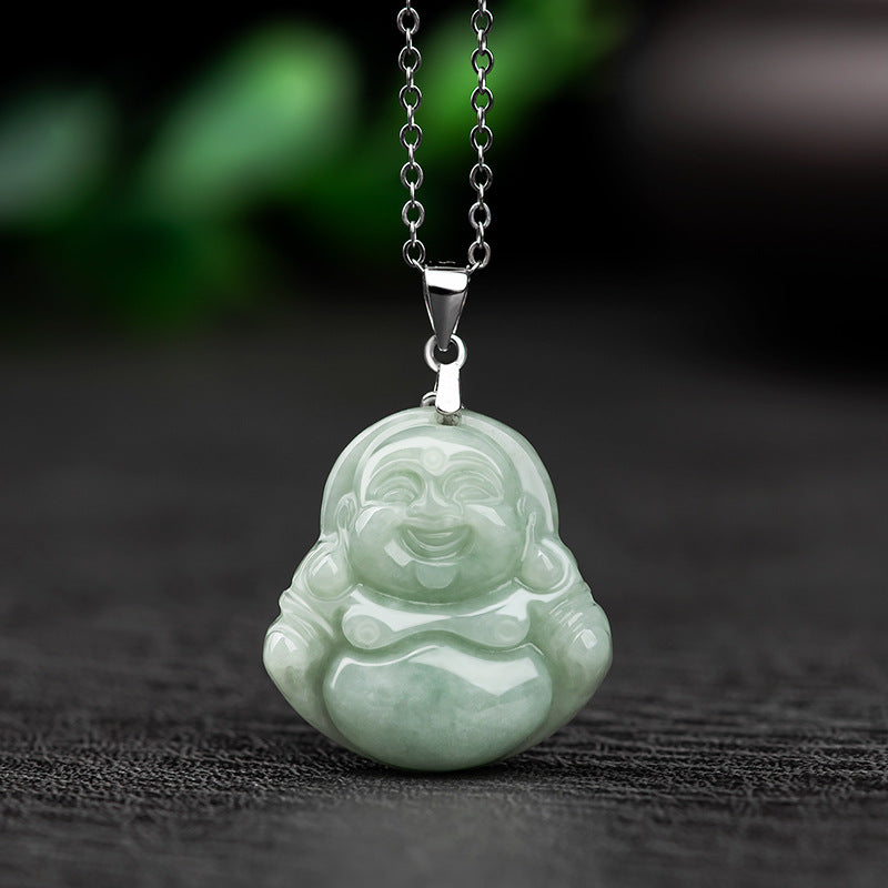 925 Silver Jadeite Little Buddha Pendant – A Grade Myanmar Jade, Lucky Charm