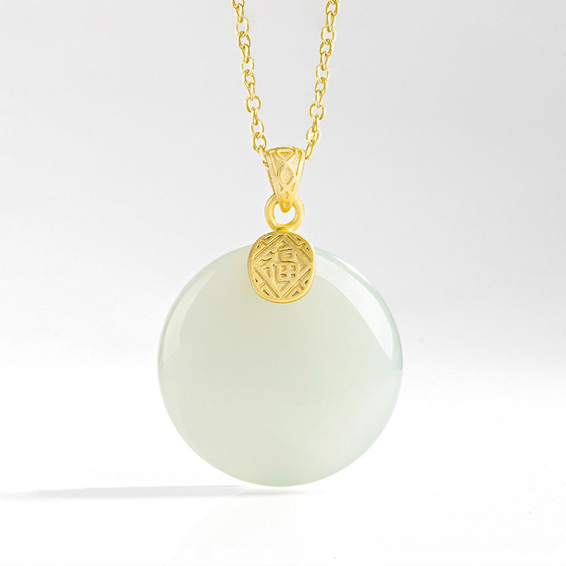 Natural Aged Hetian White Jade Round Pendant for Women