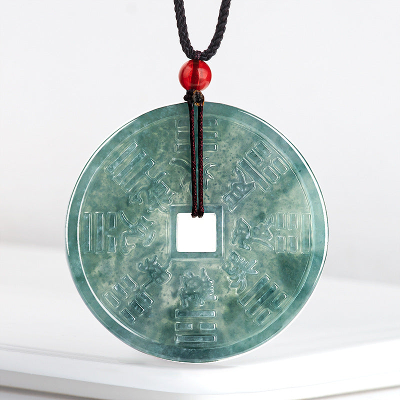 Natural Ice Blue Jadeite Shangui “Lucky Coin” Pendant – Genuine A-Grade Blue Water Jade, Feng Shui Talisman