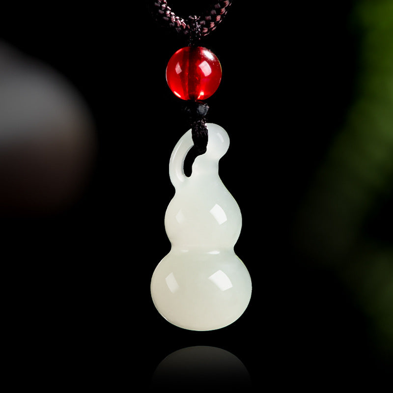Natural Hetian White Jade Gourd Pendant – Feng Shui Wealth & Blessings Necklace for Men & Women
