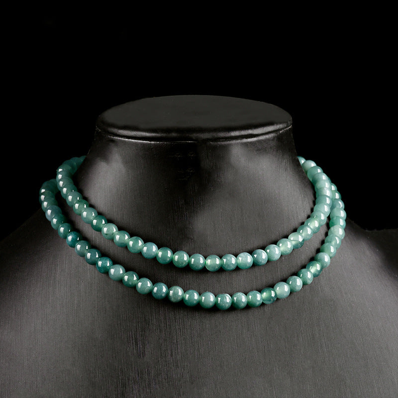 Natural A-Grade Blue Water Jadeite Bead Necklace – 6mm Round Jade Beads, Triple-Strand Bracelet Option