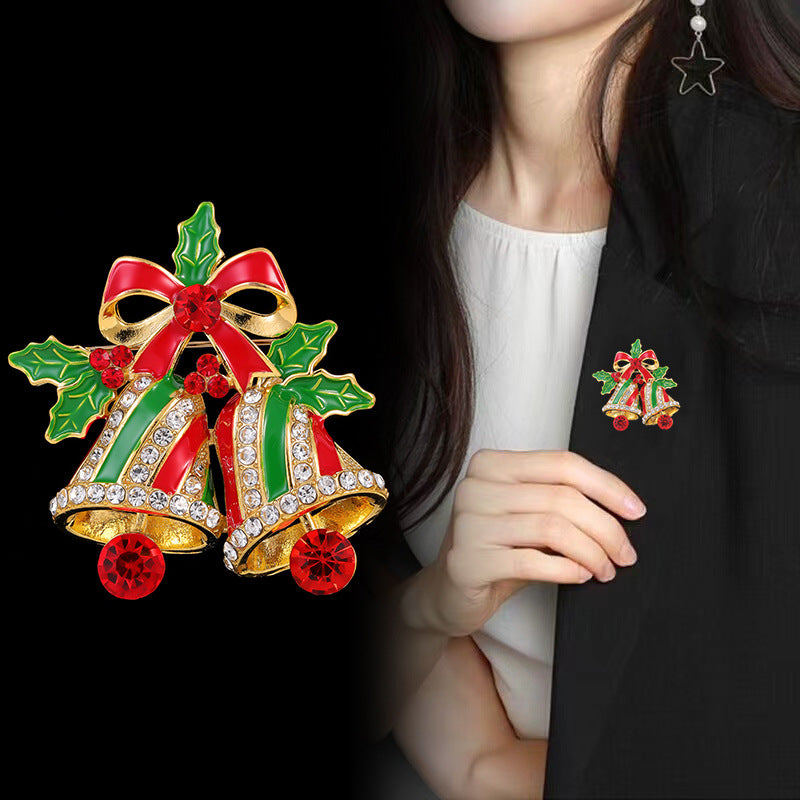 Festive Christmas Bell Brooch Bow Brooch Pin Elegant Holiday Accessory