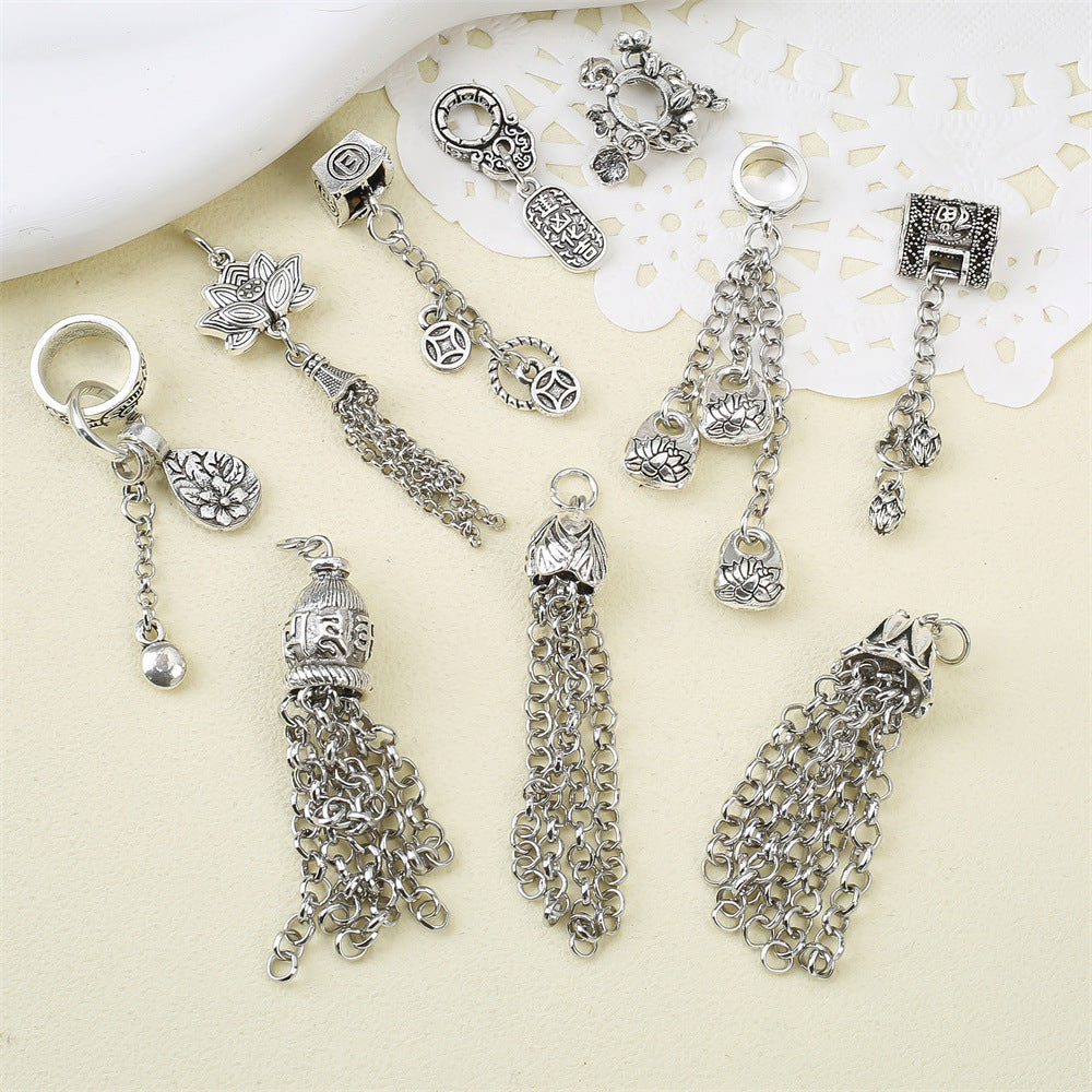 Tibetan Silver Tassel Charms – DIY Crystal Bracelet Spacer Beads & Pendants – 10 Assorted Designs